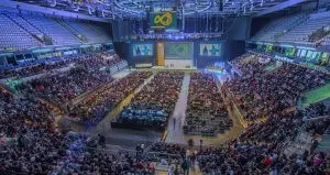 Blick von den oberen Rängen der SAP Arena während eines Vortrags